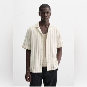 Zara Men's Cream Striped Shirt